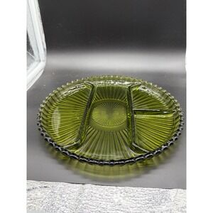Vintage Indiana Olive Green Glass Divided Plate